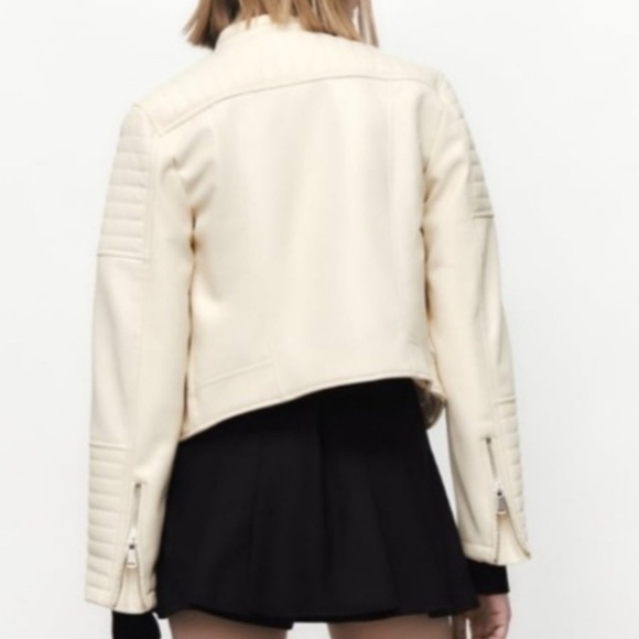 ZARA Outerwear Division TRAFULAC Sz M Quilted Assymetrical Faux Leather Jacket - Picture 2 of 7